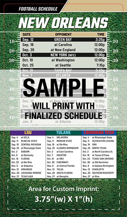 ReaMark Products: New Orleans Full Magnet Football Schedule